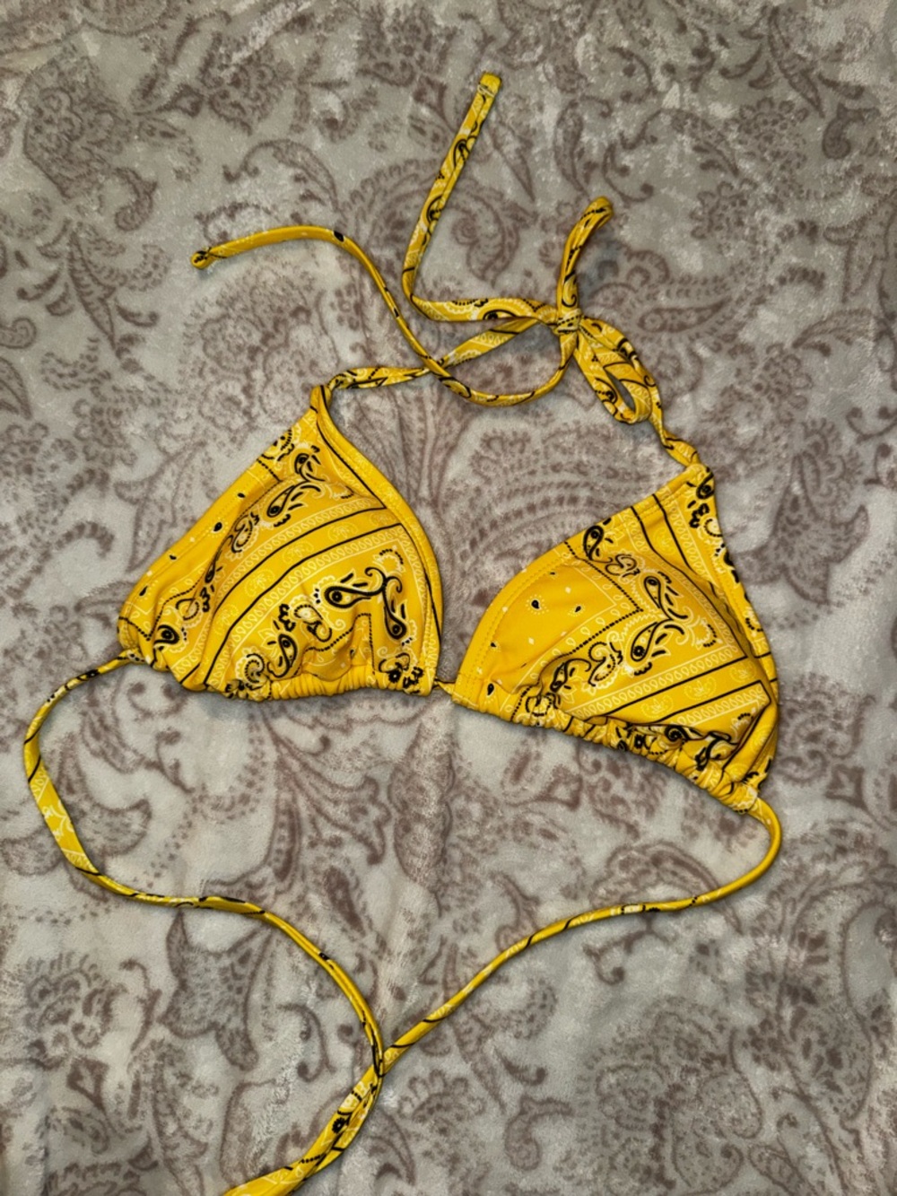 Yellow Paisley Triangle Bikini Top
